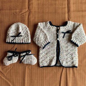 Crocheted Newborn Baby Clothes (Navy Blue and White)